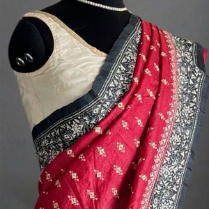 Red and Black kantha on tussar