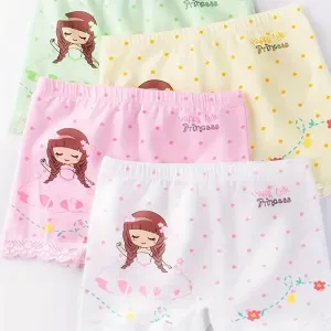 Lot de 4 slips en coton imprimés à pois et dessin animé pour fille