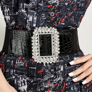 Ceinture large en PU avec boucle en strass