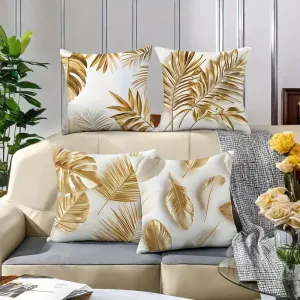 lot-de-4-housses-de-coussin-a-imprime-artistique-feuille-dor-et-plumes
