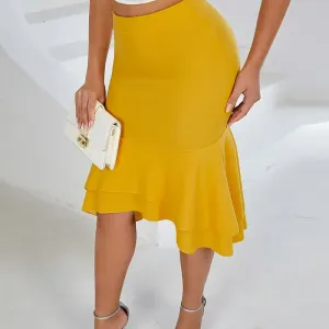 jupe-moulante-taille-haute-de-couleur-unie