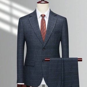 1-piece-blazer-a-simple-boutonnage-a-carreaux-et-1-piece-pantalon-de-c