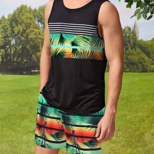 debardeur-a-rayures-et-imprime-tropical-pour-hommes-et-short-a-taille-