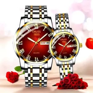 Montre à quartz de luxe bicolore avec calendrier