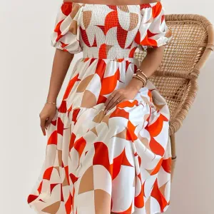 robe-a-epaules-denudees-imprimee-geometrique-elegante-robe-evasee-a-ou