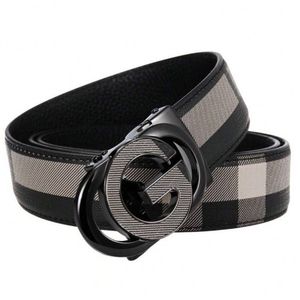 Ceinture en cuir à carreaux à boucle automatique pour hommes