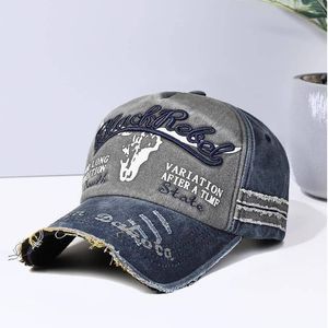 Casquette de baseball décontractée réglable déchirée brodée par lettre pour hommes