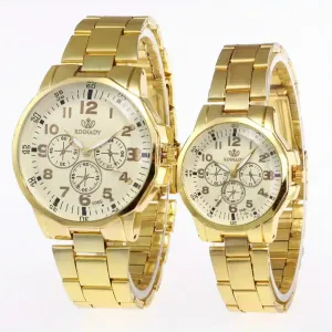 Lot de 2 montres à quartz classiques simples en acier inoxydable pour couples