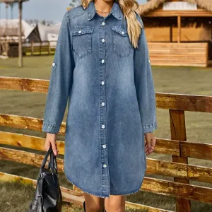 Robe en jean boutonnée à manches longues