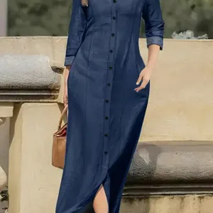 Robe chemise en jean maxi de style élégant à manches longues