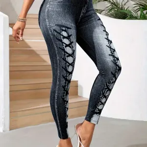 leggings-dentrainement-taille-haute-en-faux-denim-imprime-leggings-ski