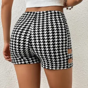short-skinny-imprime-pied-de-poule-short-taille-haute-elastique-elegan