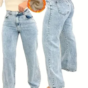 Jean en denim stretch doublé polaire pour femmes grandes tailles