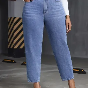 Pantalon en jean décontracté à taille élastique avec effet délavé