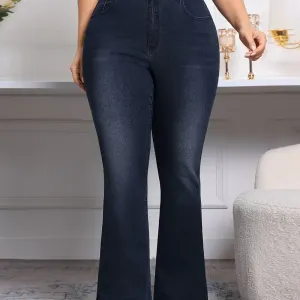 Pantalon en jean décontracté à jambe évasée, taille plus