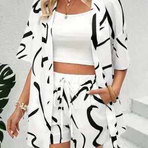 ensemble-short-decontracte-a-imprime-raye-chemise-a-manches-courtes-a-