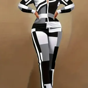 ensemble-deux-pieces-decontracte-a-imprime-geometrique-hauts-a-manches