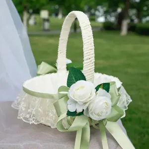 Panier de Mariage Floral Bleu Élégant, Panier Romantique en Polyester pour Fille de Fleurs