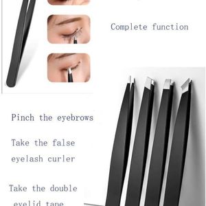 4 Pièces, Pincettes noires, couteau à pointe plate oblique, pince à sourcils, ensemble d'outils de beauté multifonctionnels.