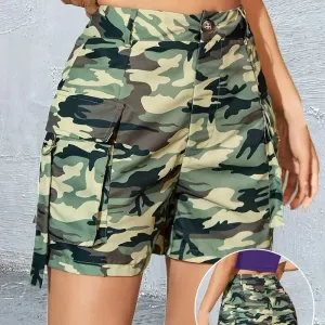 short-cargo-imprime-camouflage-short-decontracte-taille-haute-boutonne