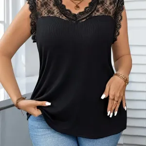 Haut sans manches en dentelle unie grande taille