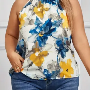 Haut à col licou imprimé floral grande taille
