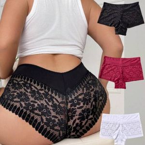 Lot de 3 sous-vêtements taille haute en dentelle de couleur unie pour femme