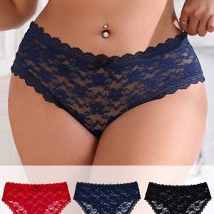 Lot de 3 culottes triangles en dentelle avec nœud papillon pour femme