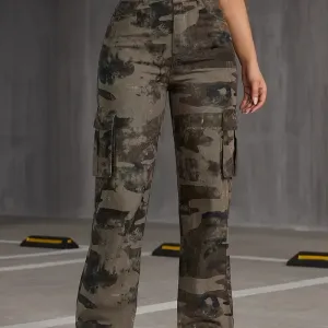 pantalon-en-jean-cargo-ample-avec-poche-laterale-a-imprime-camouflage-