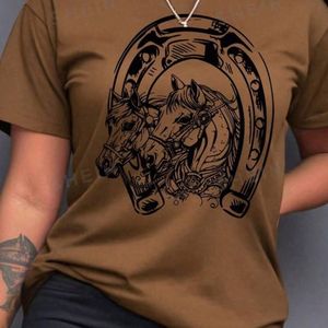 t-shirt-col-rond-imprime-cheval-pour-femme