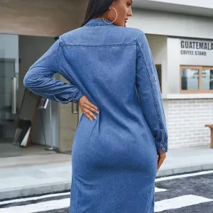 robe-en-jean-slim-non-extensible-a-boutons-bleu-delave-uni-style-decon