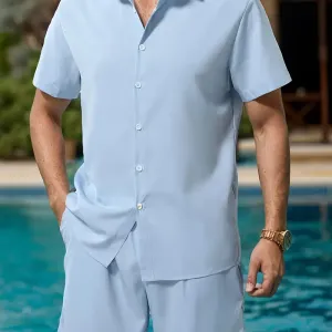 tenue-pour-homme-chemise-boutonnee-a-manches-courtes-a-revers-uni-et-s