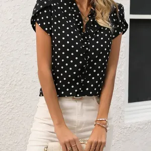 chemisier-a-volants-imprime-a-pois-chemisier-vintage-a-manches-courtes