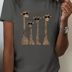 t-shirt-decontracte-a-col-rond-imprime-girafe-pour-femme
