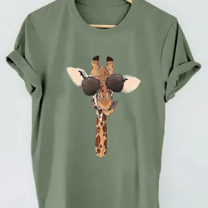 t-shirt-imprime-girafe-haut-decontracte-a-manches-courtes-et-col-rond