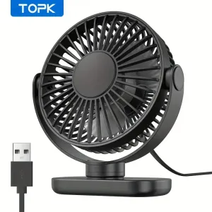 TOPK Mini ventilateur de bureau USB, rotation à 360 °, 3 vitesses avec flux d'air puissant
