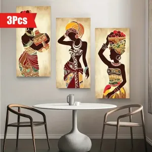 lot-de-3-peintures-sur-toile-representant-une-femme-noire-africaine-et