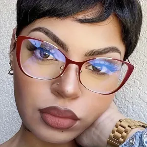 Lunettes œil de chat chic anti-lumière bleue pour femme - Bicolore, chiffon antibuée inclus