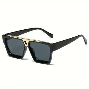 Lunettes de soleil carrées vintage unisexes avec clou doré, pour homme et femme, décoration élégante pour fêtes, voyages et séances photo