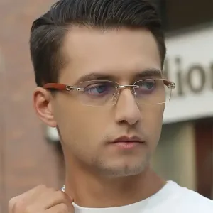 Mode homme, Lunettes de vue sans monture en bois avec accents métalliques