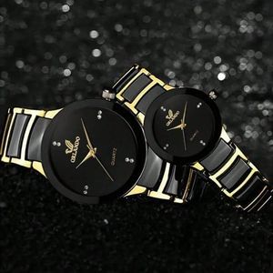 2 pièces/ensemble montre-bracelet à bracelet en acier inoxydable d'affaires classique à la mode pour hommes et femmes