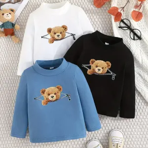 3pcs T-shirt à manches longues en coton imprimé ours