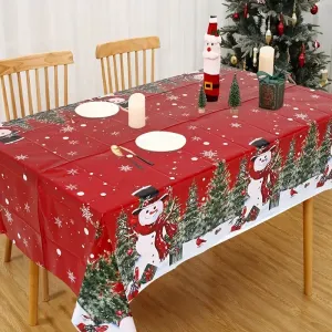 Nappe Joyeux Noël Bonhomme de neige et sapin, 129,54 cm x 220,98 cm