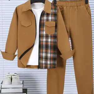 ensemble-2-pieces-pour-garcon-veste-zippee-decontractee-a-carreaux-et-
