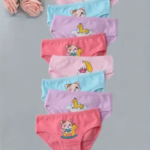 Lot de 8 slips en coton imprimé chat mignon pour fille