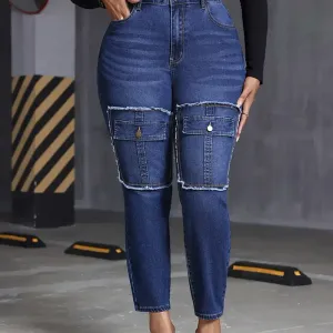 Pantalon en jean bleu foncé délavé avec taille haute