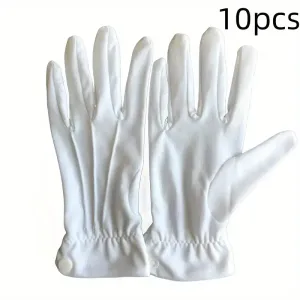 Gants en satin blanc avec boucle, lot de 10 pièces, en fibre de polyester