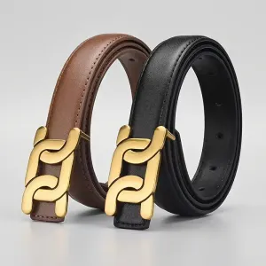 Ceinture fine en cuir à boucle dorée