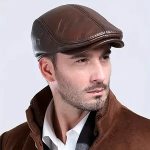 Casquette gavroche homme en cuir de vachette véritable