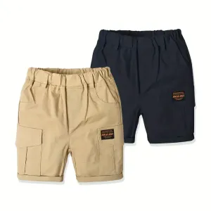 lot-de-2-shorts-cargo-en-coton-uni-pour-garcon-taille-elastique-poche-